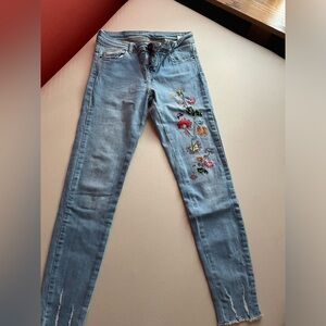 Zara Raw Hem Embroidered Jeans